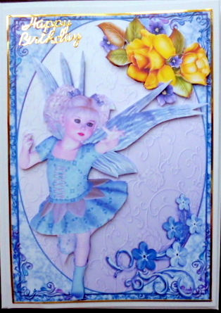 Lovely Fairy in Blue Dress with Yellow Rose's by Mary Murphy