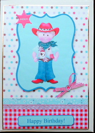 Cowboy Sheriff Birthday Boy Card Front with Decoupage by Mary Murphy
