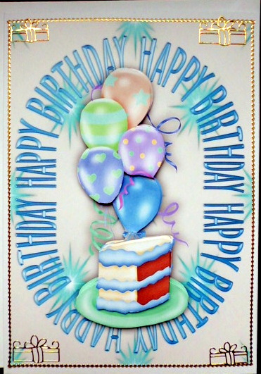Birthday Cake, with Balloons by Mary Murphy