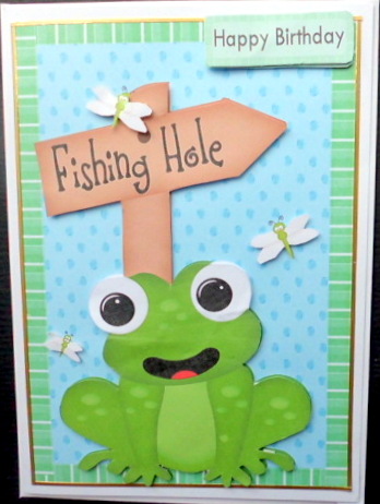 Lovely Green Frog with Fishing Hole Sign by Mary Murphy