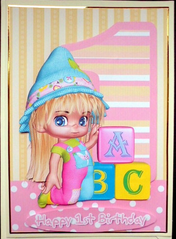 1st Birthday Card with Cute Little Girl and Blocks by Mary Murphy