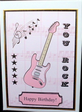 You Rock Pink Guitar Card by Mary Murphy