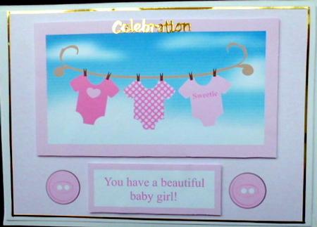 New Baby Girl Onesie Washing Line Card Front with Decoupage by Mary Murphy