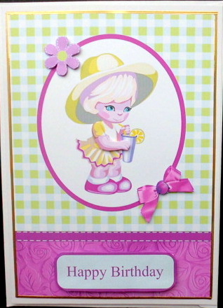 Lemonade Girl Gingham Card Front with Decoupage by Mary Murphy