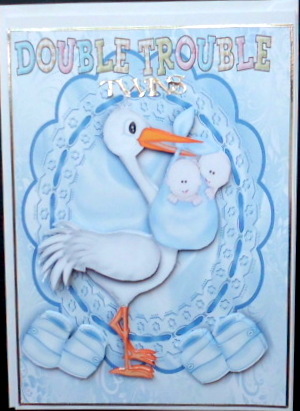 Stork Carrying Twin Baby Boys , Now That's Trouble by Mary Murphy