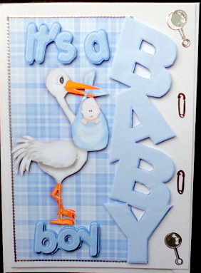Baby Boy Word Cutout with Cute Stork by Mary Murphy