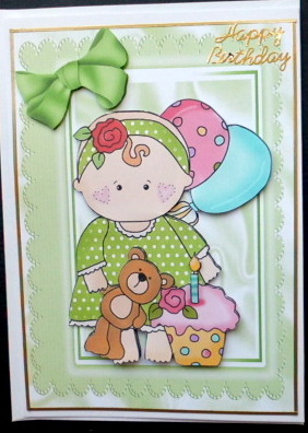 Baby Girls First Birthday with Cupcake and Teddy by Mary Murphy