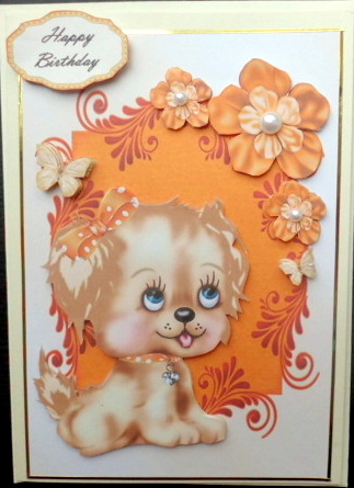 Cute Brown Dog with Little Orange Bow by Mary Murphy
