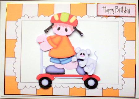 Ooh! Don't Let Me Fall! Cute Mouse with Boy on Scooter by Mary Murphy
