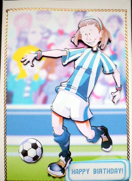 Blue and White Football Girl by Mary Murphy
