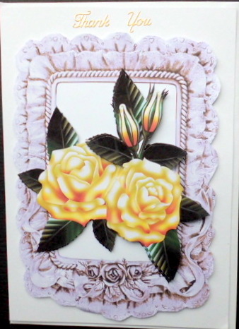 Pretty Yellow Roses in Frill Frame with Hearts by Mary Murphy