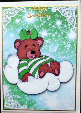 Sleepy Teddy in Green on a Cloud with Stars by Mary Murphy