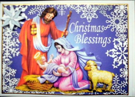 Nativity with Baby Jesus, Joseph & Mary in Purple by Mary Murphy