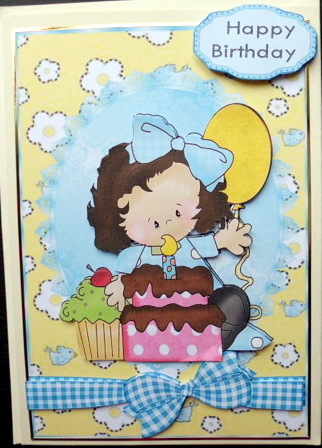 Little Girl with Birthday Cake & Balloons by Mary Murphy