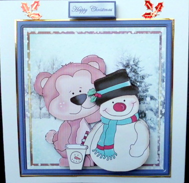 Bear and Snowman Friend Card with Decoupage by Mary Murphy