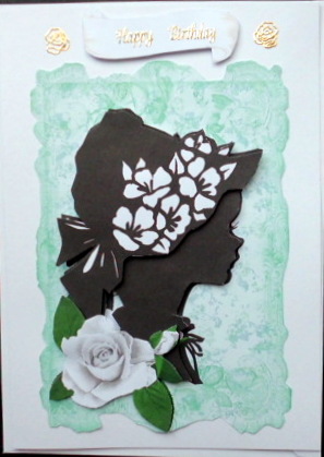 Vintage Silhouette Lady on Green Floral Frame by Mary Murphy
