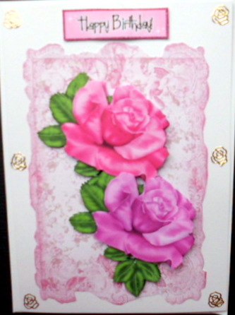 Pretty Pinks/purple Roses on Lace by Mary Murphy