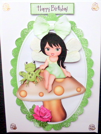 Cute Faerie with Frog on Mushroom by Mary Murphy