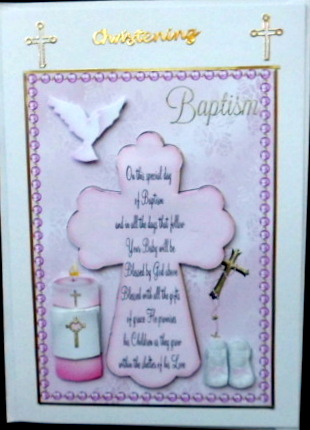 A5 Baptism Card in Pink by Mary Murphy