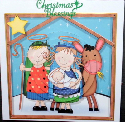 Xmas Nativity Stable Holy Family & Donkey Circle Pyramage by Mary Murphy