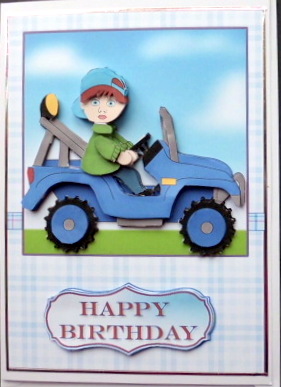 Little Blue Tractor Card Front and Decoupage by Mary Murphy