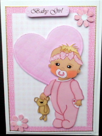 Cute Baby Girl in Pink Baby Grow with Pink Quilted Heart by Mary Murphy
