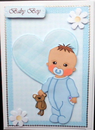 Cute Baby Boy in Blue Baby Grow with Blue Quilted Heart by Mary Murphy