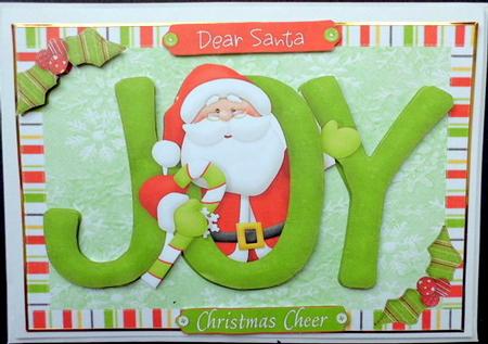 Joy Letters with Santa Poking His Head Out by Mary Murphy