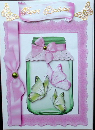Butterflies in a Jar with Bow and Frame by Mary Murphy