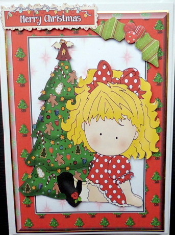 Little Girl in Red Polka Dot Dress with Christmas Tree by Mary Murphy
