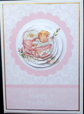 Happy 1st Birthday Card Front with Pyramage Card (girl) by Mary Murphy