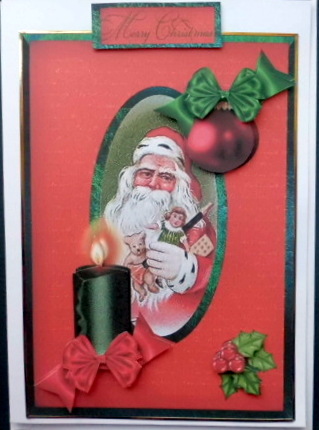 Red & Green Candles with Vintage Santa 1 by Mary Murphy