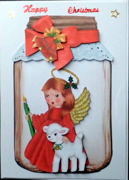 Christmas Angel with Little Lamb in a Jar with Bells by Mary Murphy