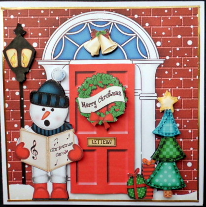 Singing Snowman Christmas Door Quick Card & 3D Decoupage by Mary Murphy