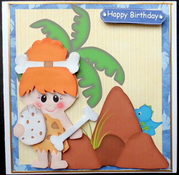 Cave Girl with Little Dinosaurs Topper by Mary Murphy