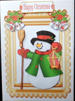Christmas Snowman with Bells in Ornate Frame by Mary Murphy