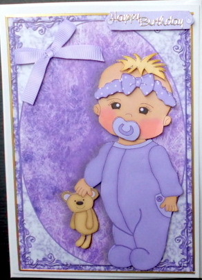 Lovely Baby Girl in Lilac Baby Grow by Mary Murphy