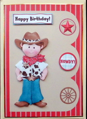 Cowboy Birthday Boy Triple Scallop Design Decoupage Card by Mary Murphy