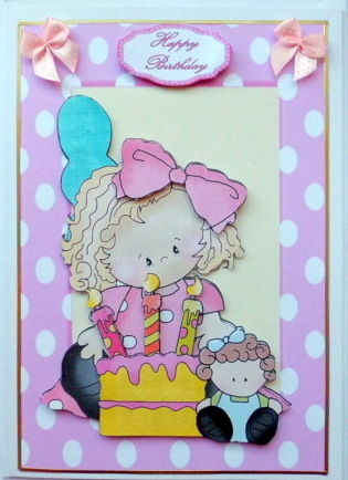 Birthday Girl with Yellow & Pink Birthday Cake by Mary Murphy
