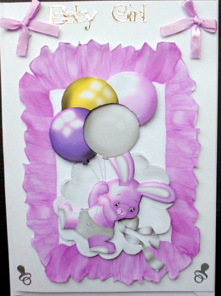 Cute Bunny with Balloons and Rattle in Frill Frame by Mary Murphy
