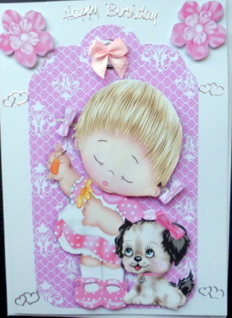 Little Girl with Puppy on Lace Tag by Mary Murphy