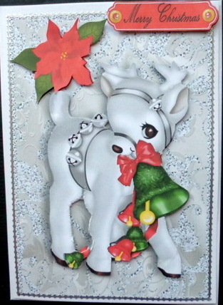 Lovely Silver Reindeer with Christmas Bells by Mary Murphy