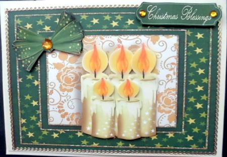 Beautiful White Candle's in Green Star Frame by Mary Murphy
