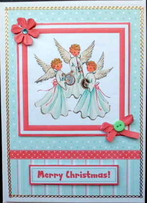 Christmas Angels Card Front with Decoupage by Mary Murphy