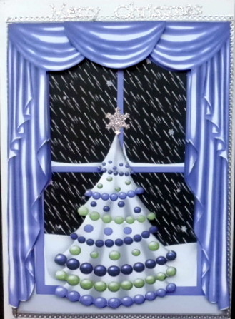Purple Tree with Snow Window Scene by Mary Murphy