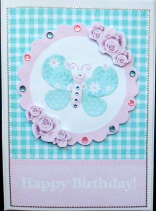 Butterfly Birthday Card Front with Decoupage by Mary Murphy