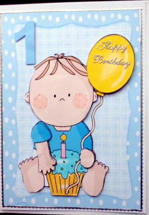 Birthday Boy with Cupcake & Balloon by Mary Murphy