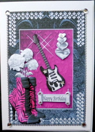 Guitar & Roses in Purple & Black by Mary Murphy
