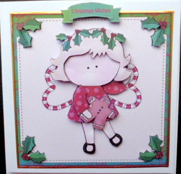 Holly Angel 3D Decoupage 6x6 Card Topper by Mary Murphy