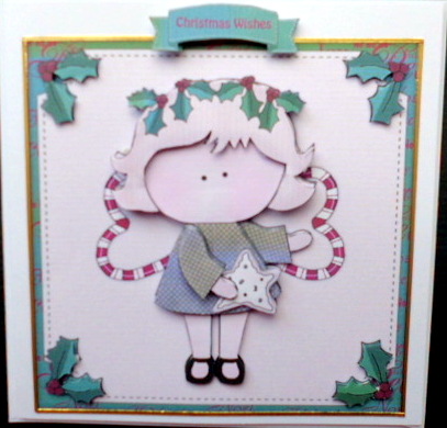 Holly Angel 3D Decoupage 6x6 Card Topper by Mary Murphy